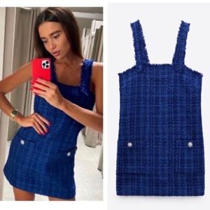 ZARA TWEED PINAFORE STRAIGHT NECK MINI DRESS
